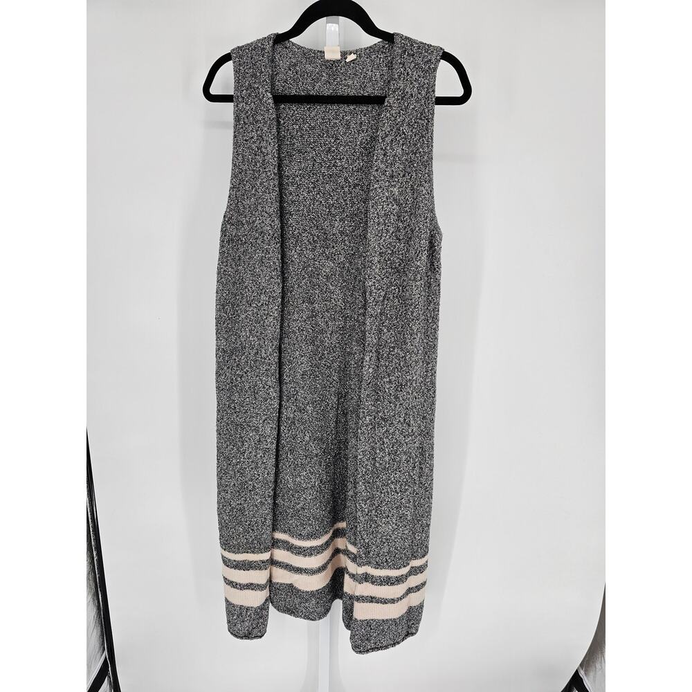Gap Women's Gray Heathered Striped Open Front Long Sweater Vest Size M